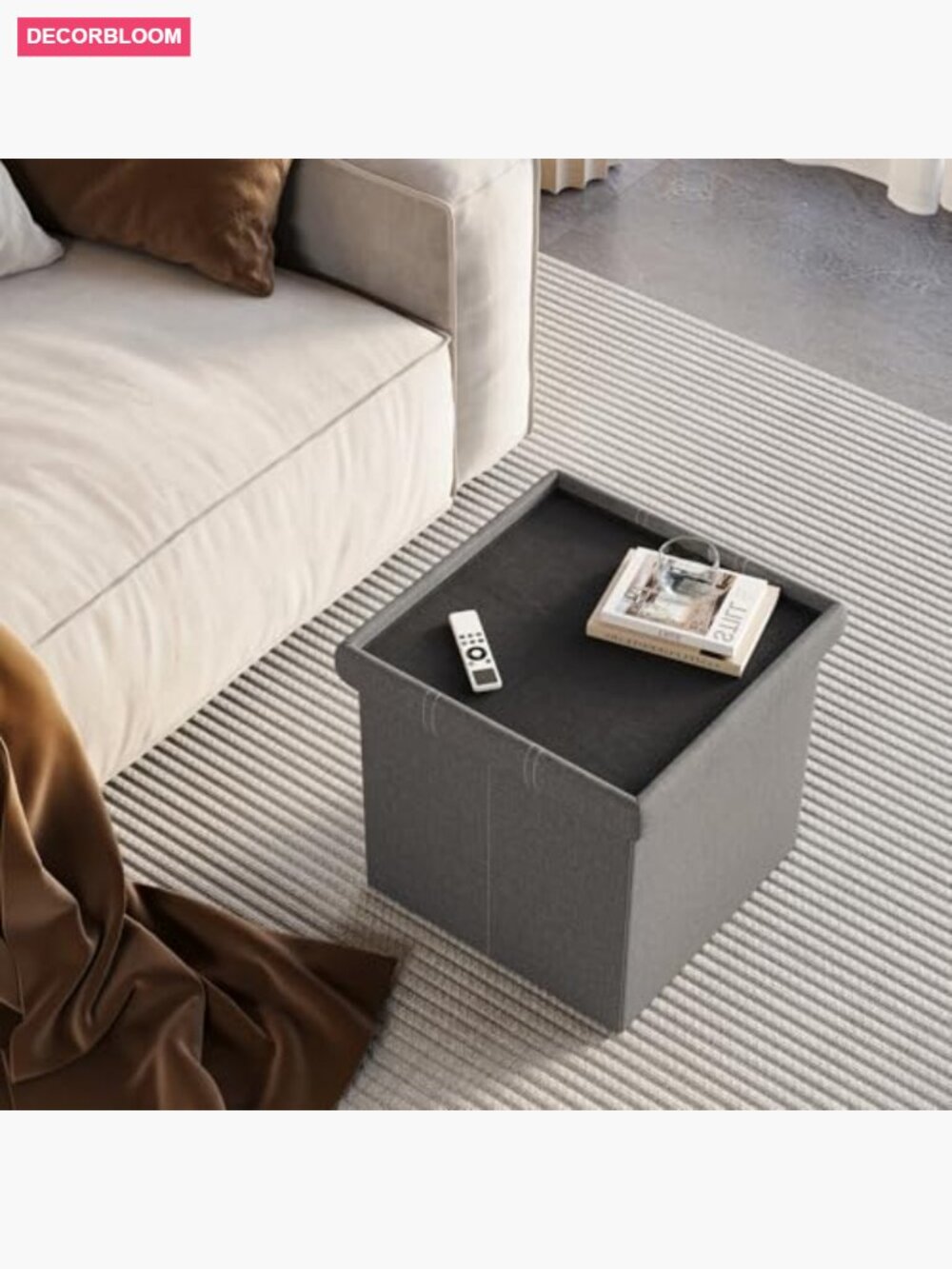 15" Storage Ottoman Cube, Foldable Storage Box with Padded Seat, 300lb Capacity - Picture 5 of 7